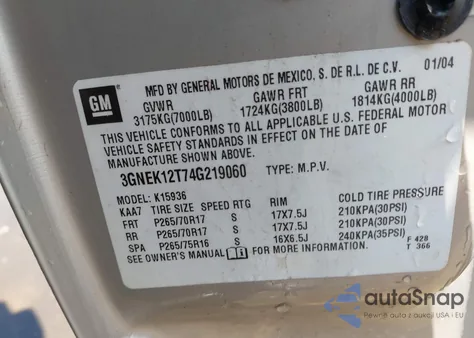 2004 Chevrolet Avalanche 1500 z USA, uszkodzony, nr VIN 3GNEK12T74G219060
